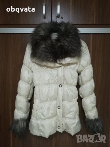 Дамско бяло яке с пухкава яка и ръкави С/М, снимка 5 - Якета - 34982862