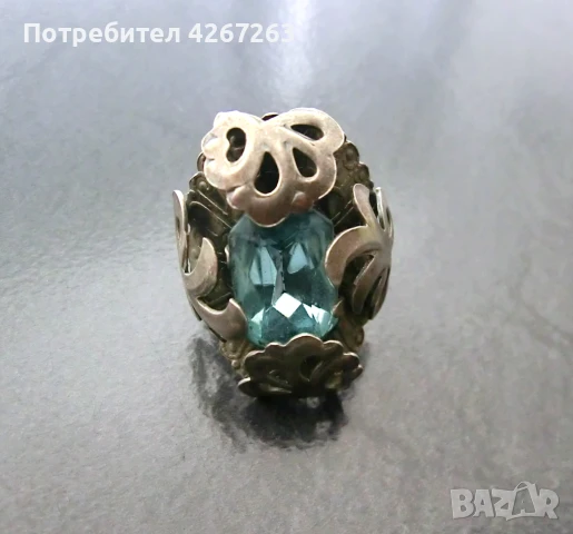 Ретро пръстен със син кристал, регулируем, снимка 3 - Пръстени - 50986241