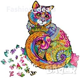 Нов Уникален Дървен Пъзел Котка WOODVIO - Подарък за Любознателни