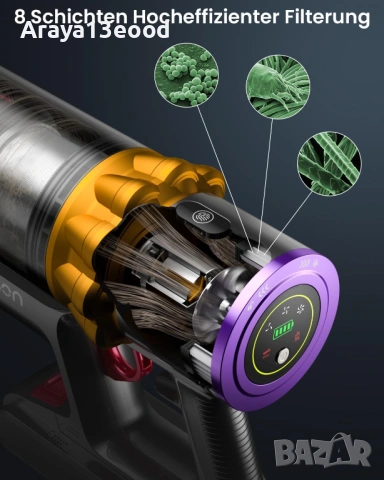 Anyson Stars 5 Безжична прахосмукачка 45000 Pa, 550W до 70 мин. работа, LED дисплей и анти-заплитане, снимка 4 - Прахосмукачки - 54064814