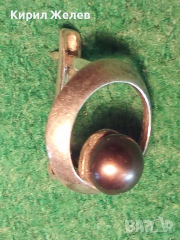 СТАРА ПЕРЛЕНА СРЕБЪРНА АРТ ДЕКО АНГЛИЙСКА ОБЕЦА ОКСИДИРАНО СРЕБРО 925 с НАТУРАЛНА ЧЕРНА ПЕРЛА 25720