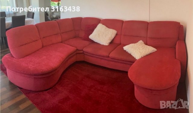 Голям червен диван на буквата П, снимка 2 - Дивани и мека мебел - 37724769