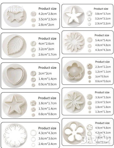 33 форми пластмасови резци с бутало 10 комплекта за украса декор торти фондан, снимка 4 - Форми - 9803428
