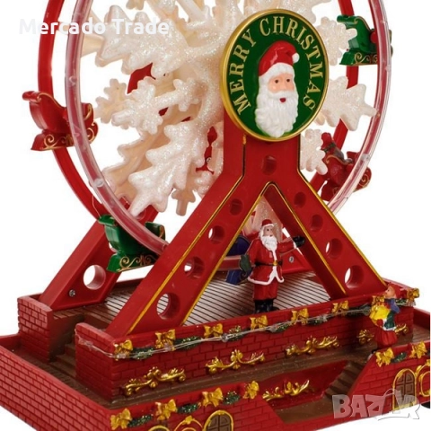 Коледно виенско колело Дядо Коледа със светлинна музика и движение, Червен, снимка 3 - Декорация за дома - 52485199