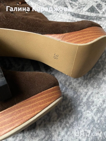 Високи кафяви велурени ботуши с връзки и цип 38 номер, снимка 6 - Дамски ботуши - 54082938