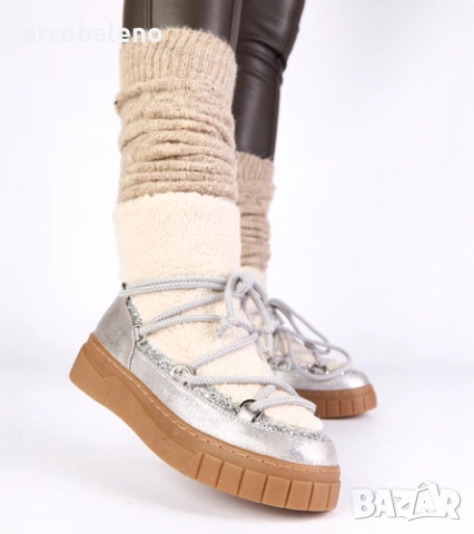 Дамски снежни боти с брокат и подплата от кожа Esmee, 2цвята , снимка 7 - Дамски боти - 52425042