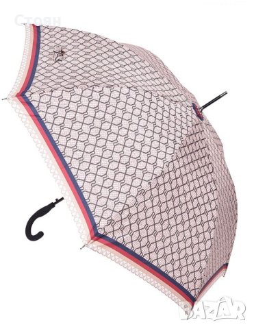 Чадър тип бастун Автоматичен дизайн Верижка бежово бордо сини ивици 83,5 см, снимка 3 - Други - 42874957