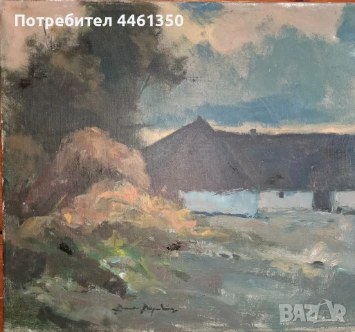 Стара картина пейзаж с ферма на худ. Arne Aspelin 1911-1990, снимка 3 - Антикварни и старинни предмети - 51152778