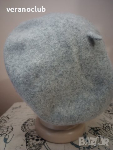 Сива дамска барета Мек вълнен филц, снимка 3 - Шапки - 39343202