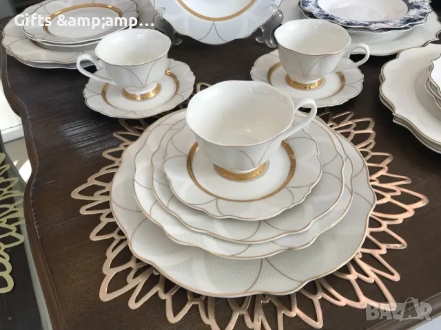 Порцеланов сервиз за хранене със златен орнамент- 18 части, снимка 3 - Сервизи - 48103375