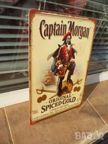 Метална табела ром Captain Morgan сабя кораб алкохол бъчва спиртна напитка, снимка 2 - Рекламни табели - 49811353
