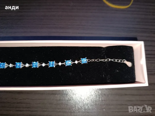 Сребърна гривна със син топаз , снимка 5 - Гривни - 48147476