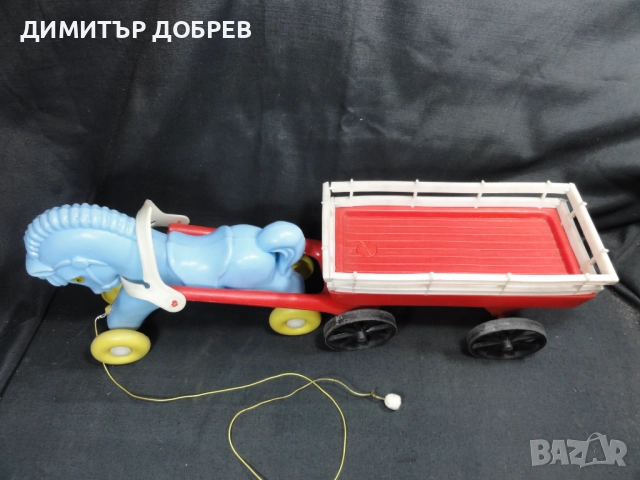 СТАРА РЕТРО СОЦ УНГАРСКА ПЛАСТМАСОВА ИГРАЧКА КОН С КАРУЧКА DMSZ, снимка 4 - Колекции - 52752841