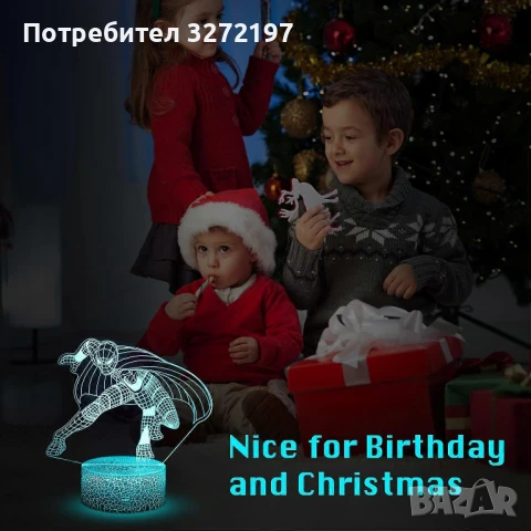 Холограмна 3D LED лампа Spider Man-дистанционно управление 16 цвята+други режими на управление, снимка 5 - Настолни лампи - 50487572
