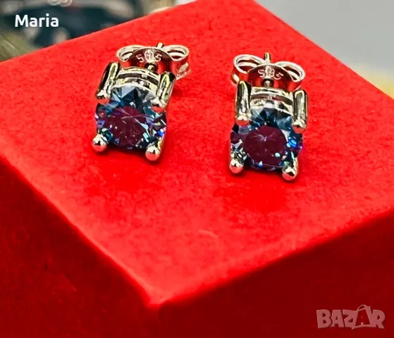 Чисто нови обеци от бяло злато и мойсанит, снимка 4 - Обеци - 47676403