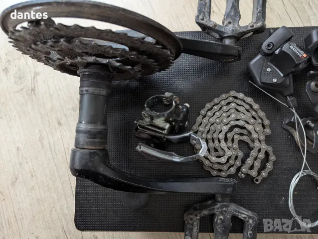 Shimano скорости 3х7 и спирачки, главина и касета, курбели, средно и педали, Плюс диск 160мм. МТБ, снимка 3 - Части за велосипеди - 47396111