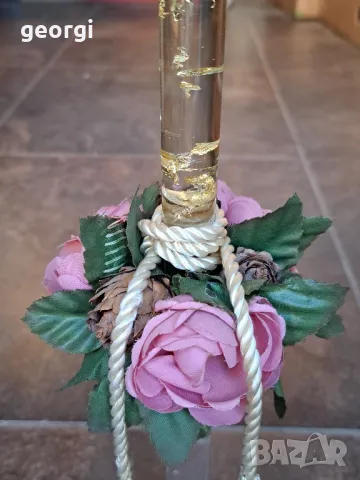 бронзов свещник с декоративна свещ със златни люспи  7/4, снимка 7 - Декорация за дома - 49820492