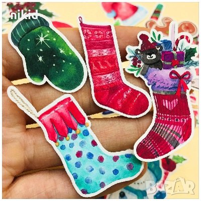 33 бр Коледни малки самозалепващи лепенки стикери украса картонена торта ръчна изработка подарък, снимка 2 - Други - 30780310