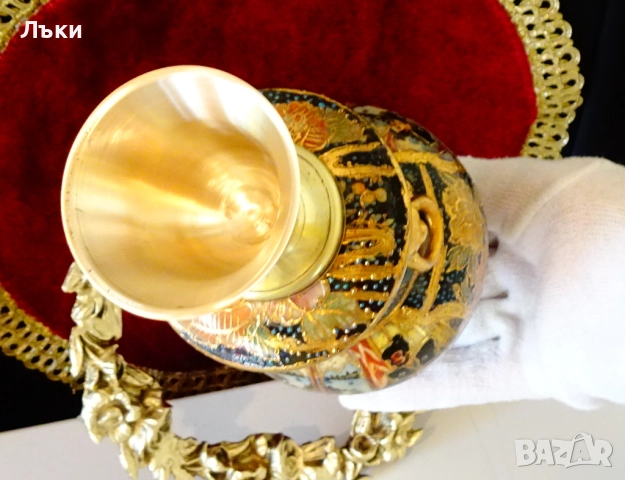 Порцеланов свещник Satsuma,злато,бронз,печат. , снимка 11 - Антикварни и старинни предмети - 52258434