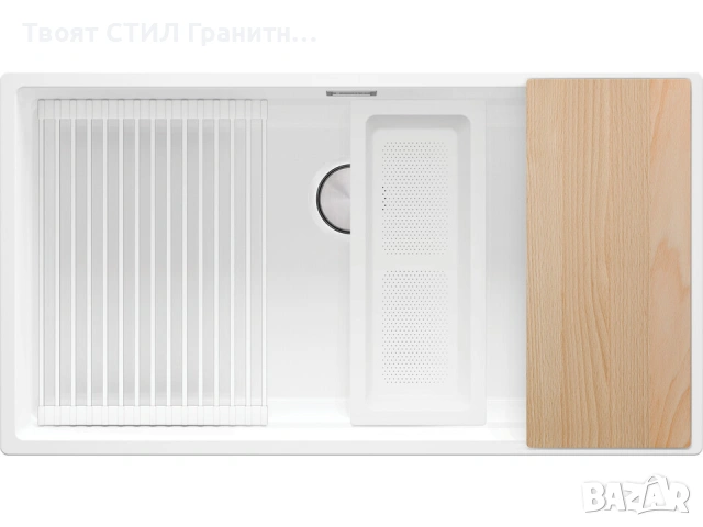 Бяла кухненска мивка за вграждане под плот Прага 90 Level 860 x 470 мм