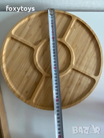 Въртяща се бамбукова дъска за сирена, мезета, плодове, ядки и други, снимка 9 - Чинии - 53203482