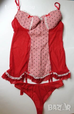 85-90 D червена корсетна нощничка с жартиери и подарък прашка