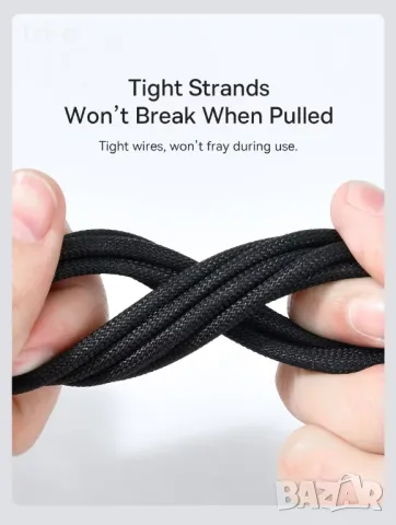 Baseus 100W USB Type C кабел за бързо зареждане и пренос на данни, снимка 2 - USB кабели - 48200490