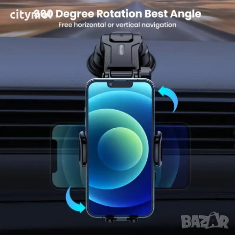 Универсална стойка за телефон за кола, вакуум, 360 градуса, снимка 8 - Аксесоари и консумативи - 52077878