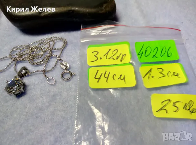 СТИЛНО НЕЖНО СРЕБЪРНО КОЛИЕ със СРЕБЪРЕН ПЕНДАНТ с ПРЕЛЕСТЕН ФИАНИТ СРЕБРО 925 с БЯЛА ПОЗЛАТА 40206, снимка 5 - Колиета, медальони, синджири - 50417289
