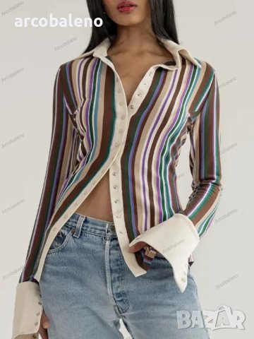 Дамска елегантна цветна риза с дълъг ръкав, 3цвята - 023, снимка 5 - Ризи - 42359122