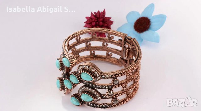 Гривна антично злато с тюркоази, снимка 5 - Гривни - 31857631