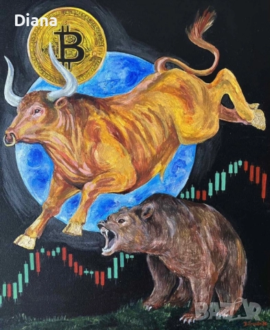 Авторска картина Bitcoin Crypto world , снимка 2 - Картини - 51887722