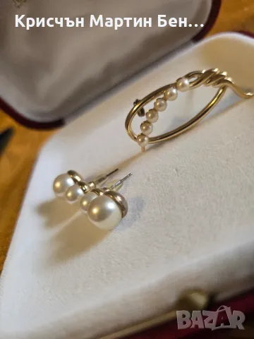 Сет MAJORICA перлени обеци +брошка чисто позлатено сребро с истински перли , снимка 4 - Колиета, медальони, синджири - 48927367