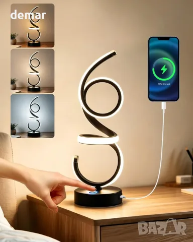 Сензорна LED настолна лампа във форма на нота, USB порт, британски щепсел