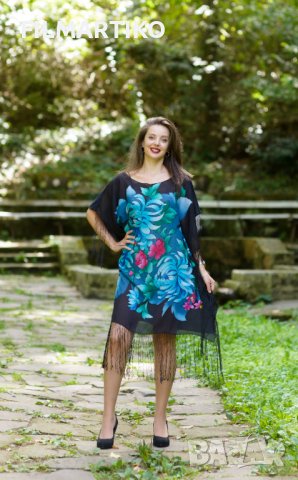 Копринена туника с принт "Мечтание в божури"