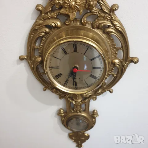 Стенен часовник от масивен месинг с влагометър-термометър, снимка 6 - Колекции - 50258303