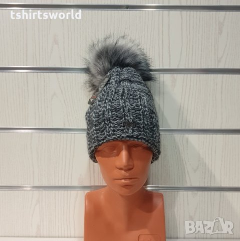 Нова зимна дамска шапка СилвърСтар сив меланж без подгъв в помпон/пух, снимка 7 - Шапки - 35512324