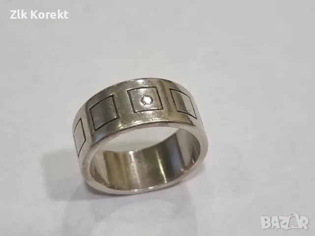 Сребърен пръстен с диамант, снимка 2 - Пръстени - 56534076