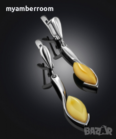 Сребърни обеци с натурален балтийски кехлибар, снимка 1
