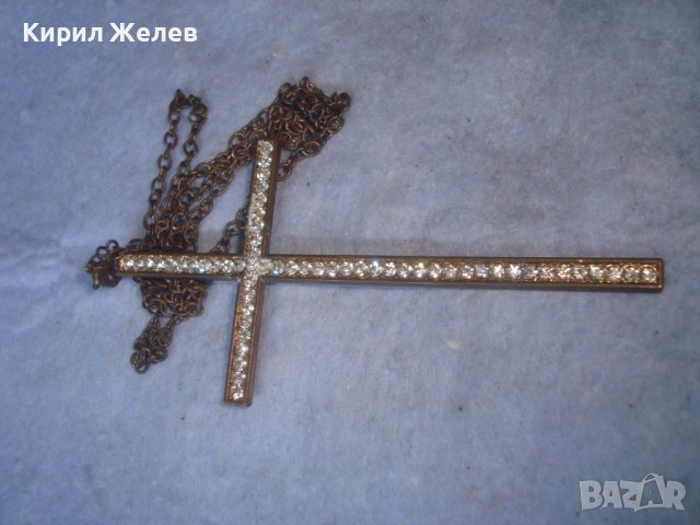 СТАР ГОЛЯМ МЕТАЛЕН АРТ КРЪСТ с КРИСТАЛЧЕТА и ВЕРИЖКА ФЕШЪН КОЛИЕ 27451, снимка 5 - Колиета, медальони, синджири - 36950329