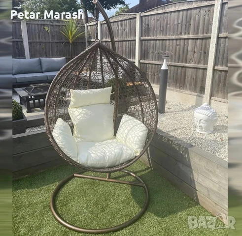 Висящ Ратанов Стол – ГОЛЯМА Градинска Люлка Водоустойчива, снимка 3 - Градински мебели, декорация  - 50634353