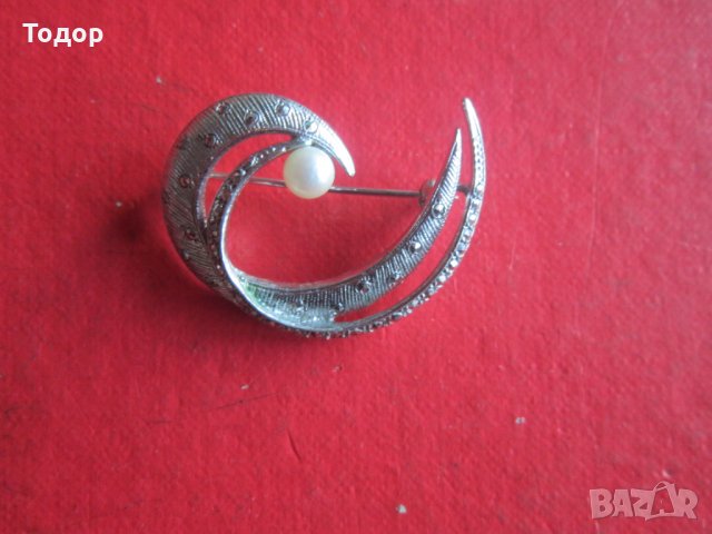 Уникална сребърна брошка с перла и камъни , снимка 6 - Други - 35015072