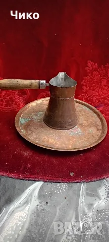 Стар меден комплект джезве и тас, снимка 5 - Антикварни и старинни предмети - 55788085