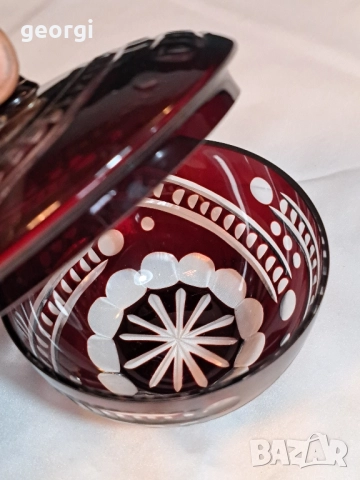 кристална бонбониера Bohemia рубинен кристал 29/3, снимка 2 - Антикварни и старинни предмети - 52341720