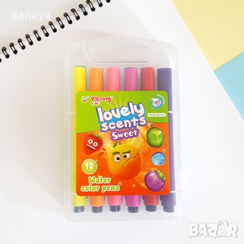 2397 Комплект флумастери в куфарче с триъгълно тяло, 12 цвята, снимка 3 - Ученически пособия, канцеларски материали - 33957202