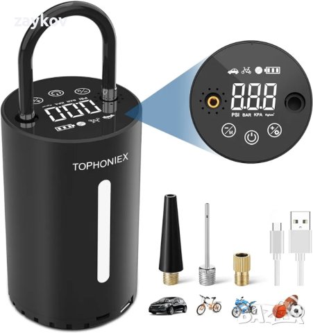 Преносим компресор за въздушна помпа Tophoniex, 150PSI ръчна електрическа помпа, снимка 4 - Компресори - 44354375