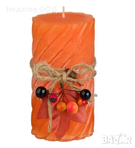 Декоративна Свещ, стълб, странични гънки, горски плодове, оранжев, Ø6,5x12см
