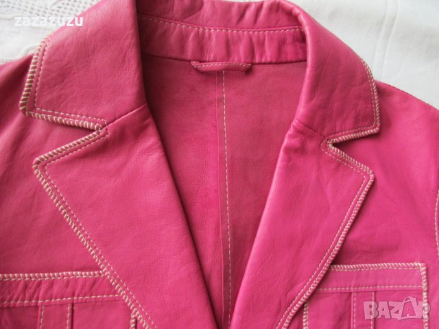 ЕСТЕСТВЕНА КОЖА Дамско кожено сако в розово, снимка 7 - Сака - 30846515