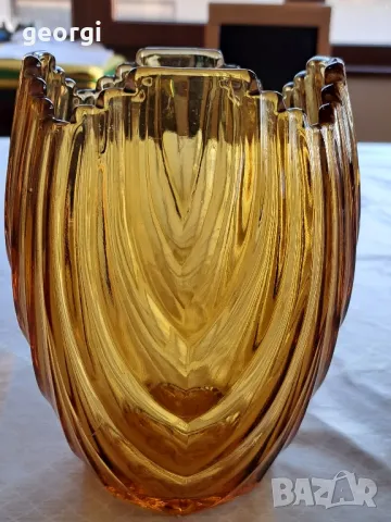 винтидж ар деко ваза цвят кехлибар   22/5, снимка 2 - Вази - 49240301