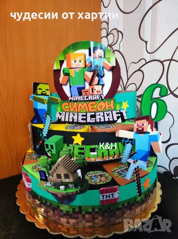 Картонена торта Майнкрафт , снимка 2 - Други - 52668208